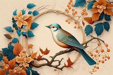 wallpaper birds and flowers long branches white background