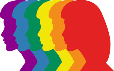 Women in silhouette Rainbow colored Side view illustration