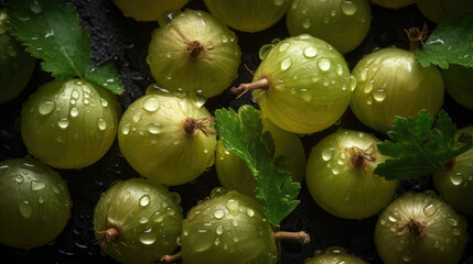 Gooseberries, adorned with glistening droplets of water. Generative AI
