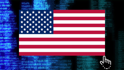 selection of America flag with click icon on blue digital number