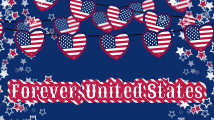 forever United States quote line on Swinging heart shape and stars