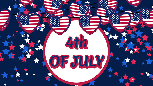 4th of July animated image with stars and hanging heart shape