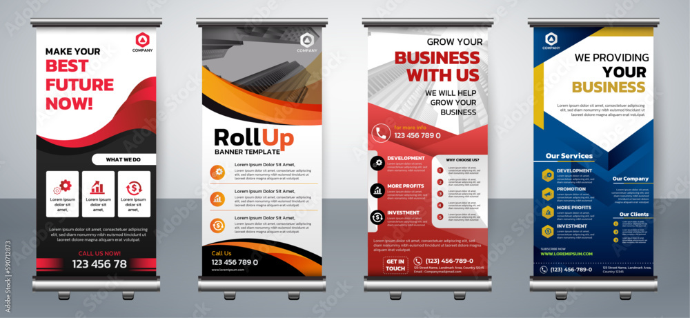 Wall mural business roll up set. stand banner template, abstract banner background vector, flyer, presentation,