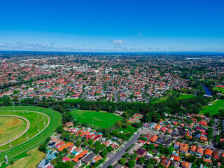 Drone Aerial view of Suburban federation residential house in Sydney NSW Australia