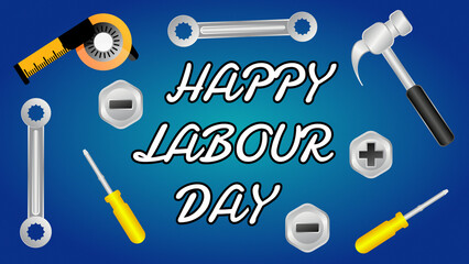 happy labor day greeting covered with labour tools