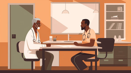 Black doctor talking to a patient in the exam room