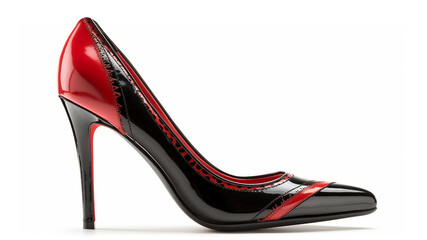 black with red high-heeled shoes on a white background - obrazy, fototapety, plakaty