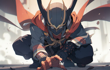 masked person take something, anime style.jpg. generative AI