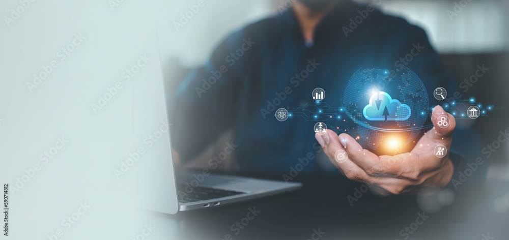 Poster database storage cloud technology file data transfer sharing, cyber, big data information for financ