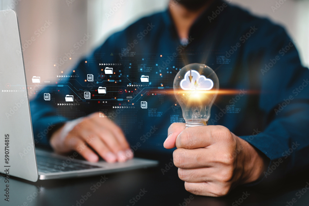 Aufkleber database storage cloud technology file data transfer sharing, cyber, big data information for financ