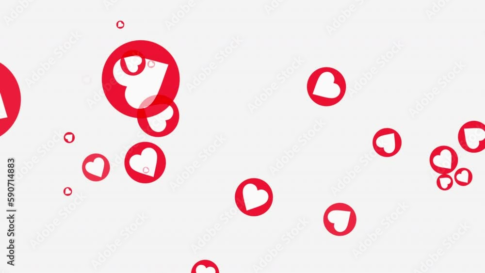 Poster loop motion red hearts on white background abstract valentines background . 4k 3d seamless loop happ