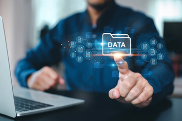 Cloud computing data management technology system for computer network cyber security or database file document transfer and sharing, big data for finance data analytics to growth concepts.