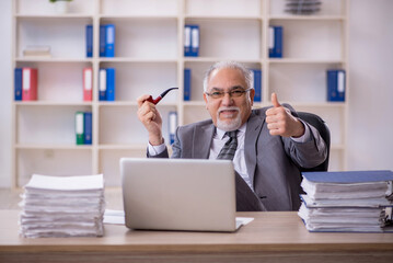 Old male employee working in the office