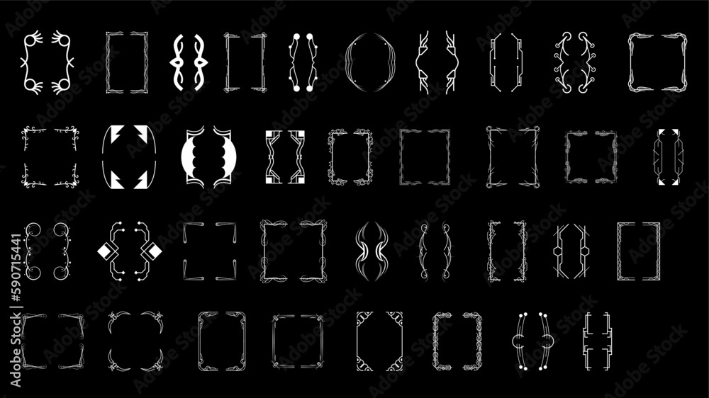 Poster set black simple line collection different doodle brackets, parentheses, braces elements vector desi