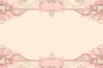 Romantic floral frame with hearts and flowers on a beige background. Generative AI