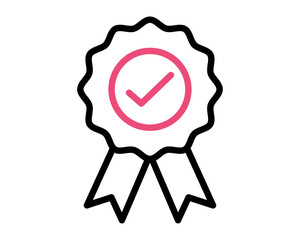 Quality check icon symbol. Approval check vector icon in pink check mark. Approved or certified badge correct mark icon line vector. Vector illustration.