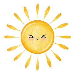 Watercolor sun and emotion face.