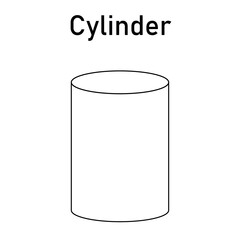 Black cylinder 3D shape in mathematics. Vector illustration isolated on white background.