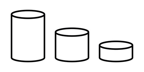 Set of black cylinder 3D shape in mathematics. Vector illustration isolated on white background. - obrazy, fototapety, plakaty