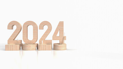 The wood text 2024 and figure for business concept 3d rendering
