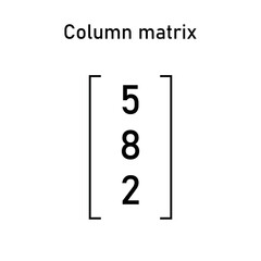 Column matrix. Types of matrices in mathematics. Vector illustration isolated on black background.
