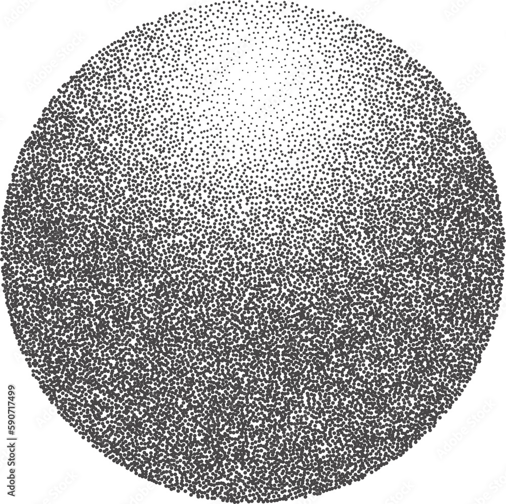Poster grainy circle with noise dotted texture. gradient ball with shadow. abstract planet sphere with half