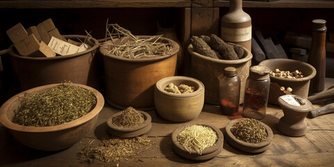 Fototapeta premium Herbal Medicine front view