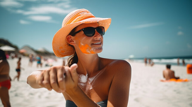 Applying sunscreen on the beach