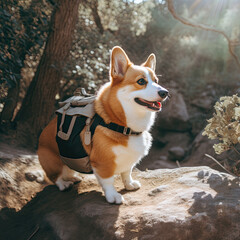 Generative AI of corgi exploring a forest