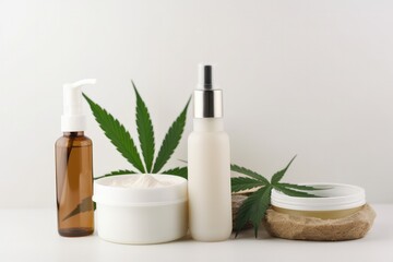 Fototapeta na wymiar Cannabis CBD THC Beauty & Skin Care Products, Cosmetic Opportunities, from Marijuana, Generative AI