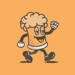 Beer mug mascot character in retro cartoon style. Vector illustration.