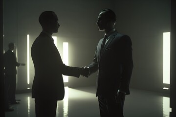 Secret CIA agent shaking hands cinematic 35mm lens f 1 8 accent lighting global illumination cinematic uplight v4 q2 