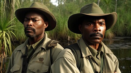 Obraz premium African American wildlife conservationists play a critical role in preserving endangered species and promoting conservation efforts in their local communities. Generated by AI.