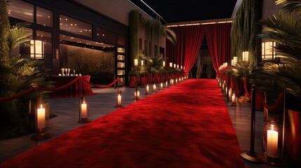 Get ready to be wowed by our Hollywood red carpet event design, featuring a dazzling decor. Generated by AI.