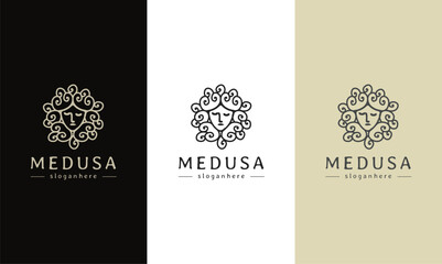 Gorgon Medusa Logo Head Line Art Vector Drawing