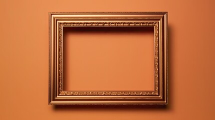 Fototapeta premium Vintage bronze rectangular picture frame on a solid color orange background created with generative AI technology