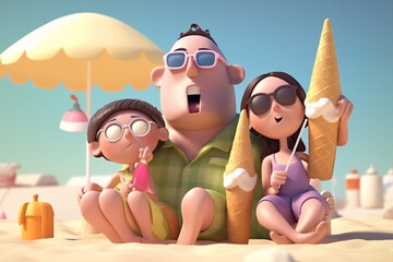Obraz na płótnie Canvas 3d illustration of a family going to the beach. Generative AI