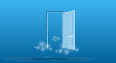 Abstract metaphor, modern minimalistic concept.
 Surreal composition with an open door. Vector image.