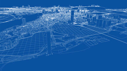 Outline city concept vector. Wire-frame style