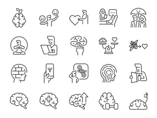 Healthy mental icon set. It included psychology, healthy habits, mind, well-being, and more icons.