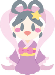 2頭身の織姫の主線なしカラーイラスト