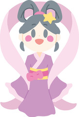 3頭身の織姫の主線なしカラーイラスト