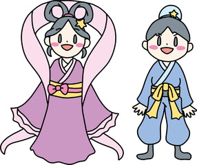 4頭身の織姫と彦星のカラーイラストセット