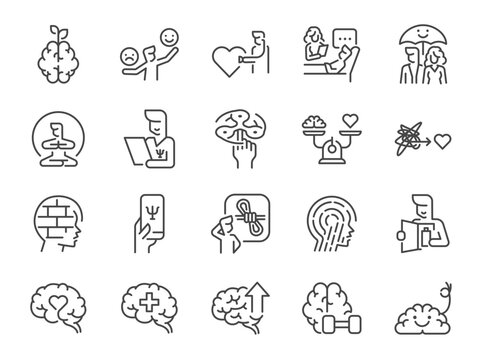Healthy mental icon set. It included psychology, healthy habits, mind, well-being, and more icons.