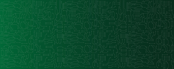 Circuit electronic or electrical line with circle engineering technology concept vector green background