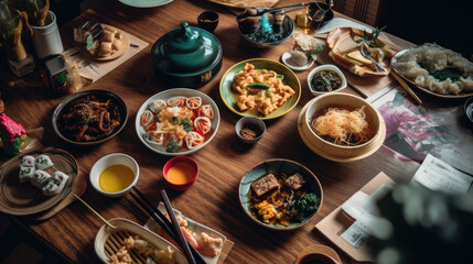 a table full of asian food