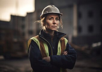 Female construction worker. Generative AI