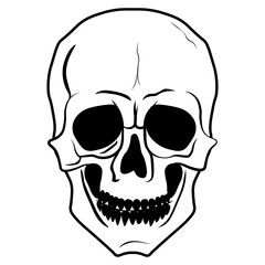 Black teeth skeleton or Jolly Roger Skull symbol on white transparent png background, Vector illustration 