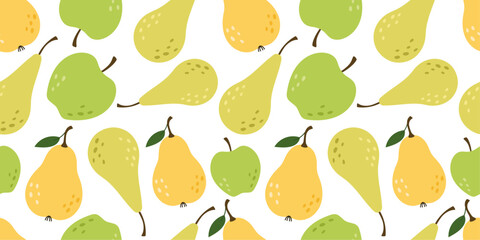 Seamless pattern with apples and pears on a white background