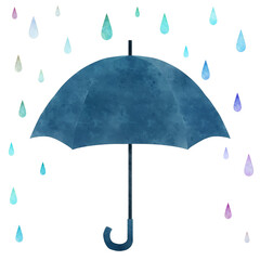 Navy blue umbrella with rain drops clipart PNG © koyuki